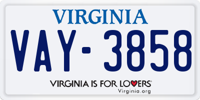 VA license plate VAY3858