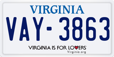VA license plate VAY3863
