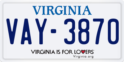 VA license plate VAY3870