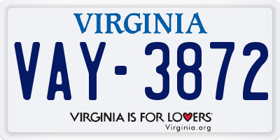 VA license plate VAY3872