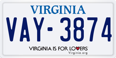 VA license plate VAY3874