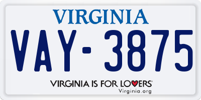 VA license plate VAY3875