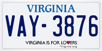 VA license plate VAY3876