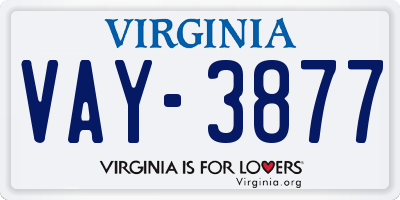 VA license plate VAY3877