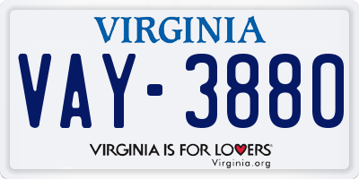 VA license plate VAY3880