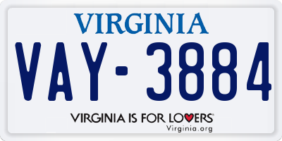 VA license plate VAY3884