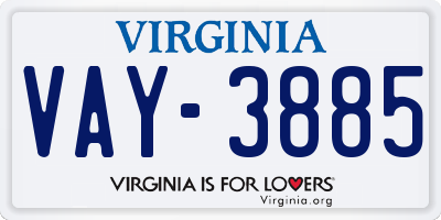 VA license plate VAY3885