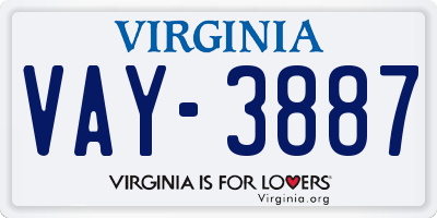 VA license plate VAY3887