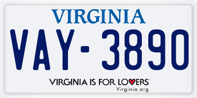 VA license plate VAY3890