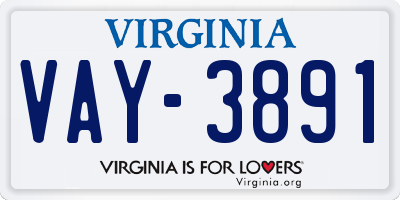 VA license plate VAY3891