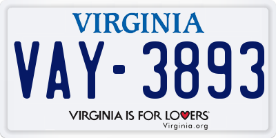 VA license plate VAY3893