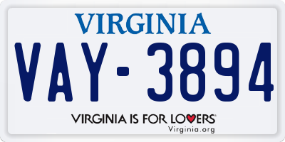 VA license plate VAY3894