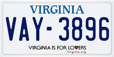 VA license plate VAY3896