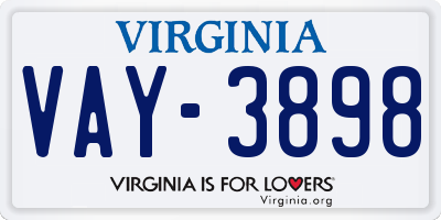VA license plate VAY3898