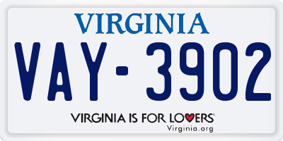 VA license plate VAY3902