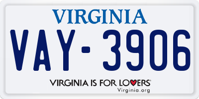 VA license plate VAY3906