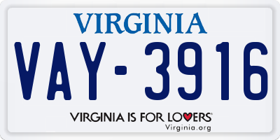 VA license plate VAY3916