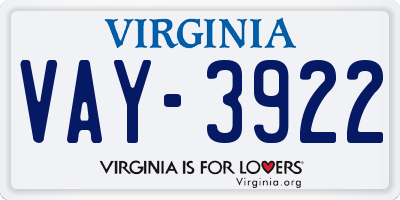 VA license plate VAY3922