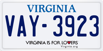 VA license plate VAY3923
