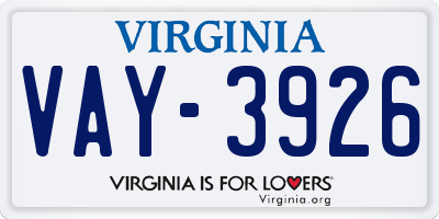 VA license plate VAY3926