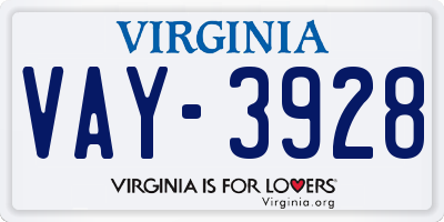 VA license plate VAY3928