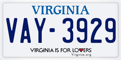 VA license plate VAY3929