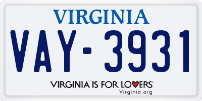 VA license plate VAY3931