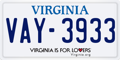VA license plate VAY3933