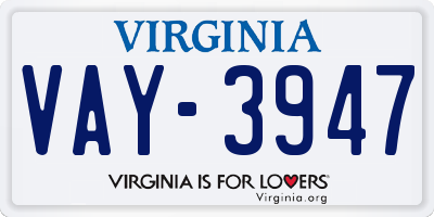 VA license plate VAY3947