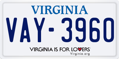 VA license plate VAY3960
