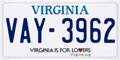 VA license plate VAY3962