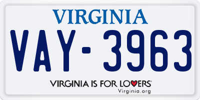 VA license plate VAY3963
