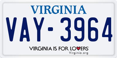 VA license plate VAY3964