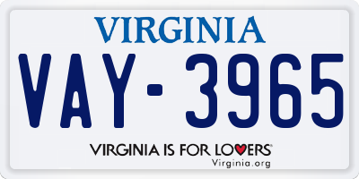 VA license plate VAY3965