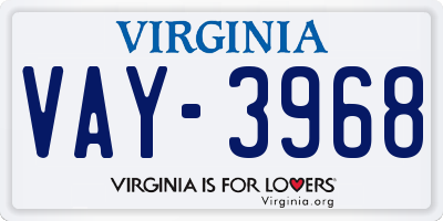 VA license plate VAY3968