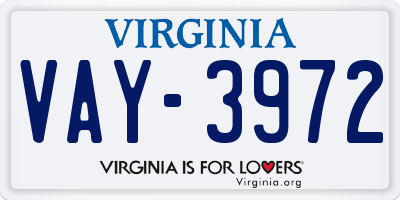 VA license plate VAY3972