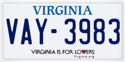 VA license plate VAY3983