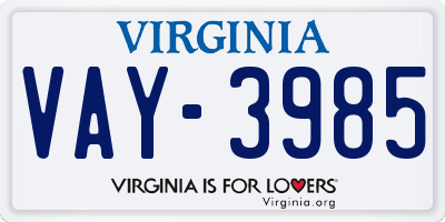 VA license plate VAY3985