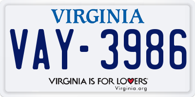 VA license plate VAY3986