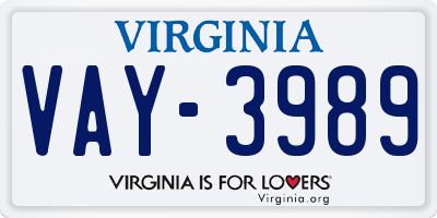 VA license plate VAY3989
