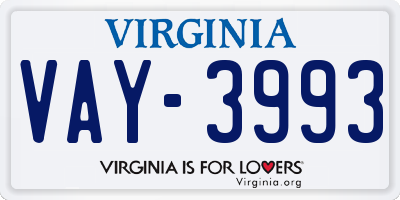 VA license plate VAY3993