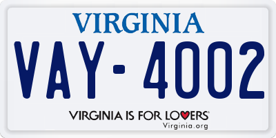 VA license plate VAY4002