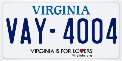 VA license plate VAY4004
