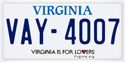 VA license plate VAY4007