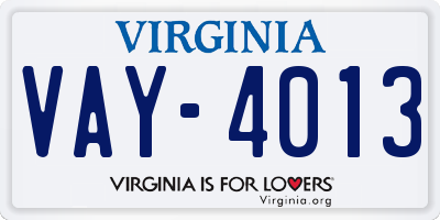 VA license plate VAY4013