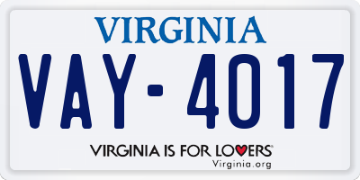 VA license plate VAY4017