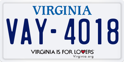VA license plate VAY4018