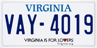 VA license plate VAY4019