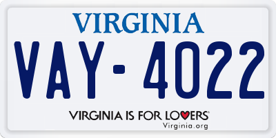 VA license plate VAY4022