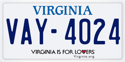 VA license plate VAY4024